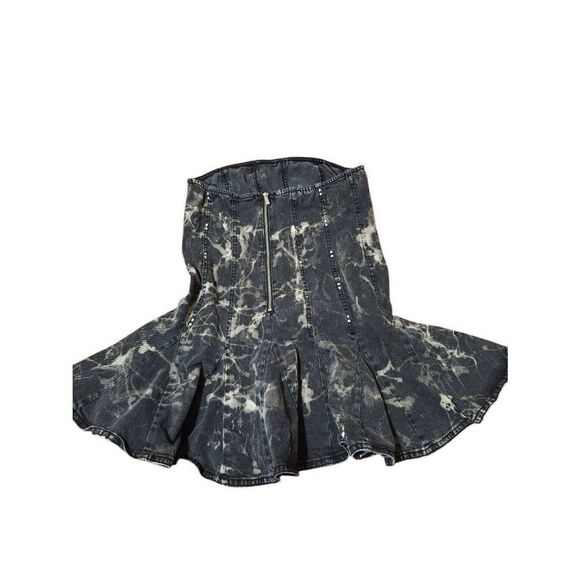 Custom Hand Dyed Strapless Denim Mini Dress - Picture 2 of 3